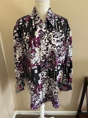 Robert Graham Black White and Purple Patterned Button-Down Shirt